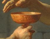 Detail of The Death of Socrates. A disciple is handing Socrates a goblet of hemlock