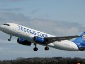 A Thomas Cook Airbus A320-231 takes off from Bristol International Airport, England. (2008)