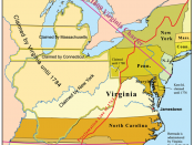 Map of the Virginia colony showing its location relative to the proprietary colony of Maryland controlled by the Calvert family