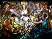Science and Religion are portrayed to be in harmony in the Tiffany window Education (1890).