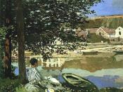 On the Bank of the Seine, Bennecourt (1868), an early example of plein-air impressionism, in which a gestural and suggestive use of oil paint was presented as a finished work of art.