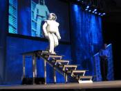 ASIMO uses sensors and intelligent algorithms to avoid obstacles and navigate stairs.