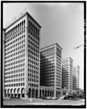 English: VIEW SOUTHWEST SHOWING EAST AND NORTH (FRONT) ELEVATIONS General Motors Building, 3044 West Grand Boulevard, Detroit, Wayne County, MI The General Motors Building was built as the headquarters of the General Motors Company during the period when 