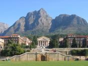 A view of the Upper Campus of the University of Cape Town, seen from the other side of the rugby fields.