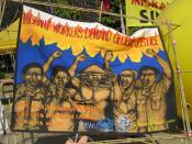 English: Anti-WTO banner by Indonesian Migrants Workers Union