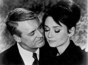 Screenshot from Charade showing Cary Grant and Audrey Hepburn.