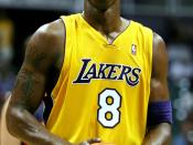 English: Kobe Bryant, Lakers shooting guard, stands ready to shoot a free throw during Tuesday nights pre-season game against the Golden State Warriors. Bryant was essential in bringing together a large point gap late in the second quarter, after the Warr