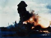 The forward magazines of the U.S. Navy battleship USS Arizona (BB-39) explode shortly after 08:00 hrs during the Japanese attack on Pearl Harbor, Hawaii (USA), 7 December 1941.