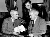 English: President Truman meeting on May 8, 1951 with Prime Minister David Ben Gurion of Israel and Abba Eban. Truman Library photograph http://www.trumanlibrary.org/israel/591584.jpg