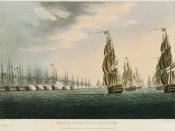 Battle of the Nile, Augt. 1st 1798: The British fleet bears down on the anchored French.