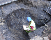 Late roman pit. Archaeological excavation shot
