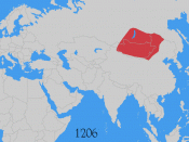 Map showing changes in borders of the Mongol Empire from founding by Genghis Khan in 1206, Genghis Khan's death in 1227 to the rule of Kublai Khan (1260–1294). (Uses modern day borders) Mongol Empire By 1294 the empire had split into: Golden Horde Chagata