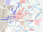 English: Map of Battle of Chickamauga of the American Civil War, actions on September 20, 1863, part 2. Drawn in Adobe Illustrator CS5 by Hal Jespersen. Graphic source file is available at http://www.posix.com/CWmaps/