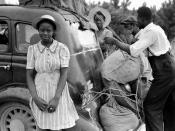 English: African American migrant workers from Florida on their way to harvest potatoes in Cranbury, New Jersey. The photograph was taken near Shawboro, North Carolina.