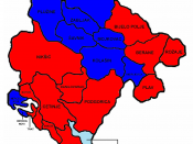 Political map of local self-government in Montenegro; red represents the municipalities controlled by the ruling Democratic Party of Socialists, while the blue is the pro-Serbian opposition