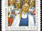 English: Postage stamp issued by the Soviet Union 1973 depicting view from song festival in Latvia.