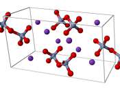 Ball-and-stick model of the unit cell of potassium dichromate, K 2 Cr 2 O 7
