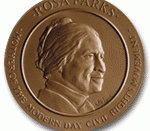 English: Heads side of the Rosa Parks Congressional Gold Medal presented to Rosa Parks on 28 November 1999. Designed by Artis Lane.