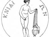 Engraving of a coin from Knidos showing the Aphrodite of Cnidus, by Praxiteles