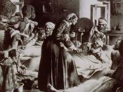 Florence Nightingale, also known as the Lady with the Lamp, providing care to wounded and ill soldiers during the Crimean War