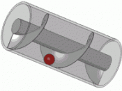 Deutsch: animierte Prinzip einer Foerderschnecke oder auch Archimedesche Spirale genannt, mit einer Kugel zur Demonstration der Foerderbewegung.