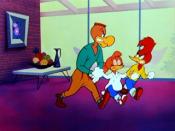 Buzz Buzzard, Winnie Woodpecker, and Woody Woodpecker in a scene from Real Gone Woody. Winnie decides to have both Buzz and Woody take her out.