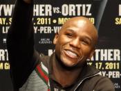English: Floyd Mayweather during a press conference for the fight against Victor Ortiz at the Hudson Theatre on June 28, 2011.