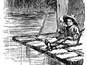 Traditional raft, from 1884 edition of Adventures of Huckleberry Finn.