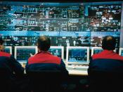 English: Control room of a moving grate incinerator for municipal solid waste. The screen shows two oven lines, of which the upper (