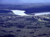 Deutsch: Die kanadische Ortschaft Mayo mit dem Stewart River aus der Luft