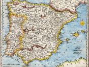 18th century hand-coloured engraved map of the Iberian peninsula depicting various topographical features of the land, as published in Robert Wilkinson's General Atlas, circa 1794. (Volume 2., page 666.) Titl'd A Map of Spain & Portugal, Drawn from the Be