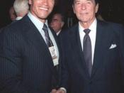 C23742-34, President Reagan having a photo taken with Arnold Schwarzenegger at the Republican National Convention in Dallas, Texas.