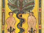 Illuminated parchment, Spain, circa AD 950-955, depicting the Fall of Man, cause of original sin.