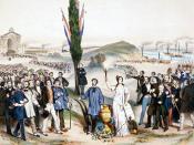 English: Suffrage universel dédié à Ledru-Rollin, painted by Frédéric Sorrieu in 1850. This lithography pays tribute to French statesman Alexandre Auguste Ledru-Rollin for establishing universal male suffrage in France in 1848, following the French Revolu