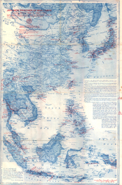 English: A map displaying location of Japanese Prisoner of War camps for Allied personnel during World War II. See the back of this map. Cropped caption: Springman-King Printing, Inc., Brownsville, Texas 78520