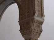 Capital, column and arch in Alhambra of Granada, Spain