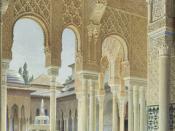 The interiors of the Alhambra in Granada, Spain decorated with arabesque designs.