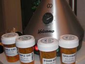 English: Medical Marijuana surrounding a vaporizer for healthy intake of the medicine.