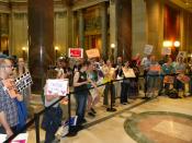English: Protesters gathered inside the state capitol building in St. Paul, Minnesota, to protest against the upcoming vote by the Minnesota House of Representatives to put an anti-gay marriage amendment on the 2012 election ballot.