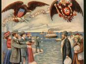 In this Rosh Hashana greeting card from the early 1900s, Russian Jews, packs in hand, gaze at the American relatives beckoning them to the United States. Over two million Jews fled the pogroms of the Russian Empire to the safety of the U.S. from 1881-1924