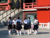 junior high school students wearing sailor fuku, Sensō-ji temple, Asakusa, Tokyo, Japan