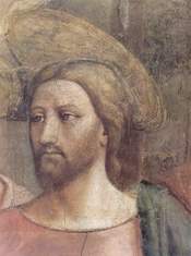 Detail of Jesus' face in the Tribute Money.
