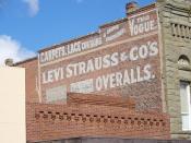 English: A Levi Strauss advertising sign painted on a brick wall in Woodland, California