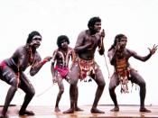 Aboriginal dancers wearing a more modern version of this covering, performing at Nambassa in New Zealand- 1981