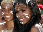 Dominican girls at carnival, in Taíno garments and makeup (2005)