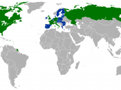 Worldmap highlighting countries which belong to the Group of Eight (G8) and European Union (EU)