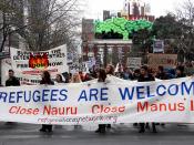 Refugees are welcome main banner - Refugee Action protest 27 July 2013 Melbourne
