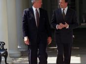 Photograph of President William J. Clinton and Prime Minister Paul Keating of Australia Walking Alone Along the Colonnade, 09/14/1993