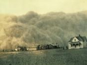 English: Dust storm approaching Stratford, Texas. Dust bowl surveying in Texas.