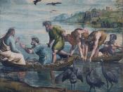 Jesus and the miraculous catch of fish, in the Sea of Galilee, by Raphael